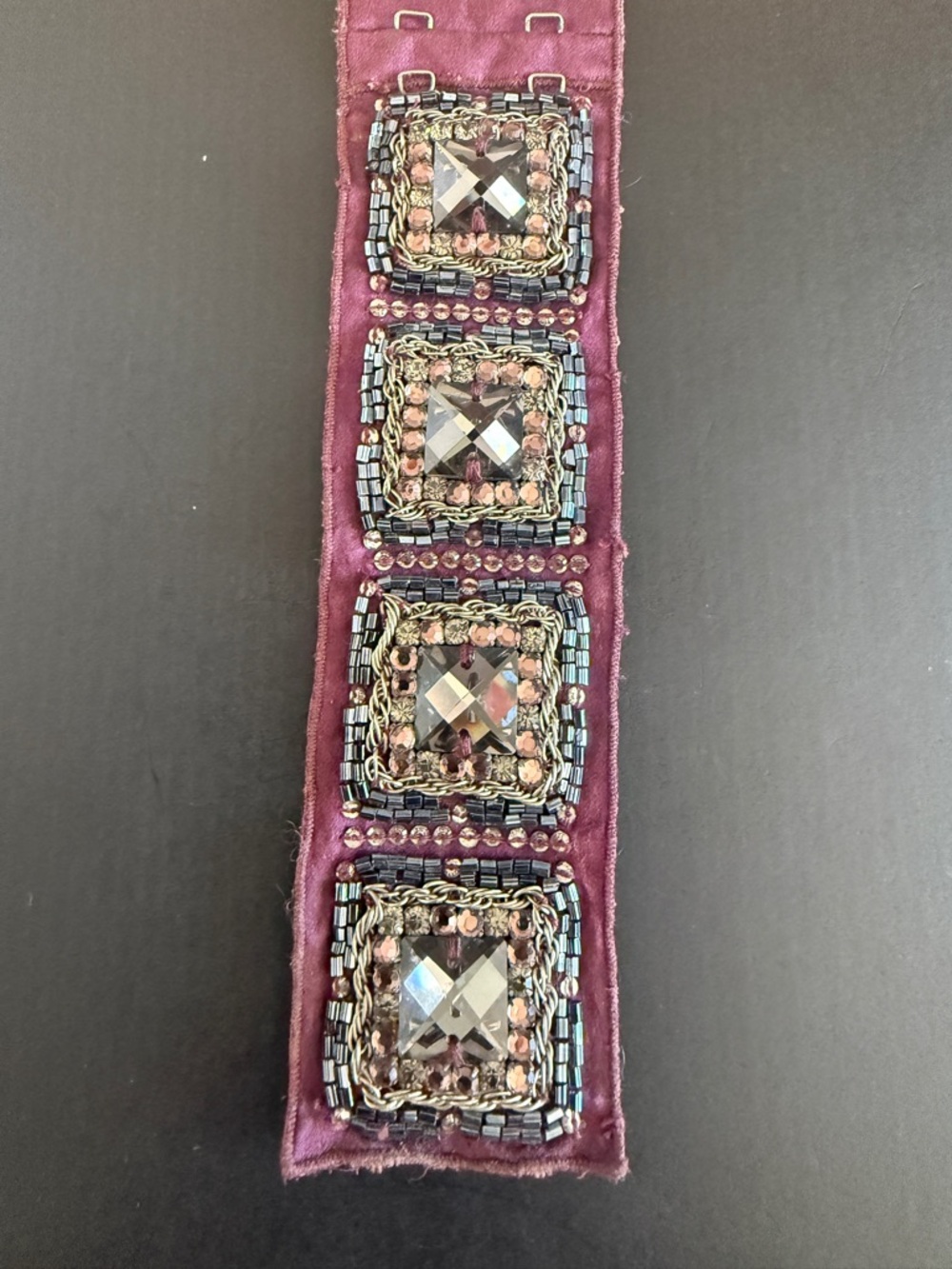 Embellished Beaded Statement Bracelet in Deep Plum